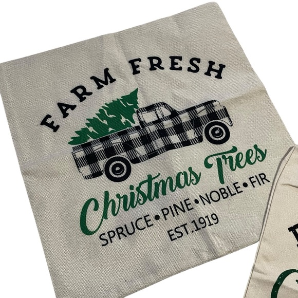 Unused Set of 2 Farmhouse Christmas Tree Holiday Pillow Covers - Picture 2 of 4